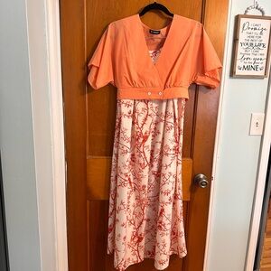 Chic Orange and White Patterned Jumpsuit